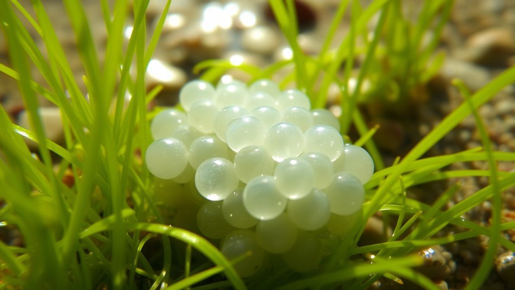 egg clusters on submerged surfaces