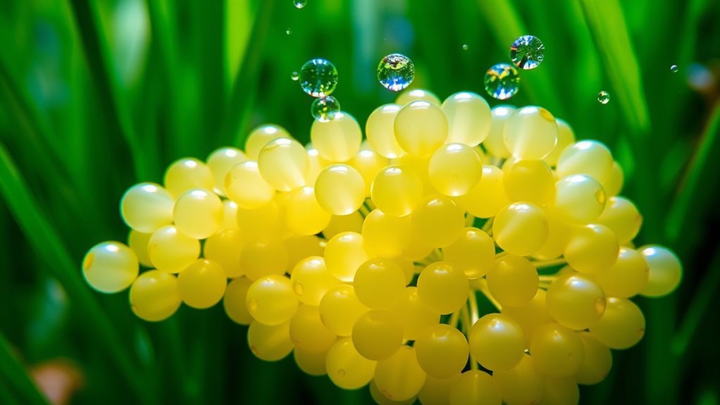 small translucent clustered eggs