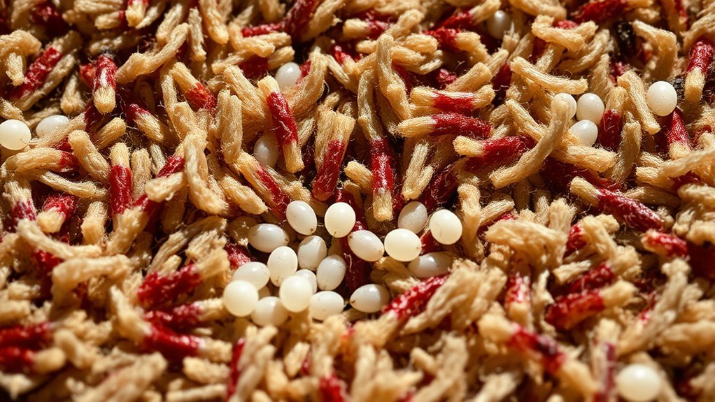 spot tiny white clustered eggs