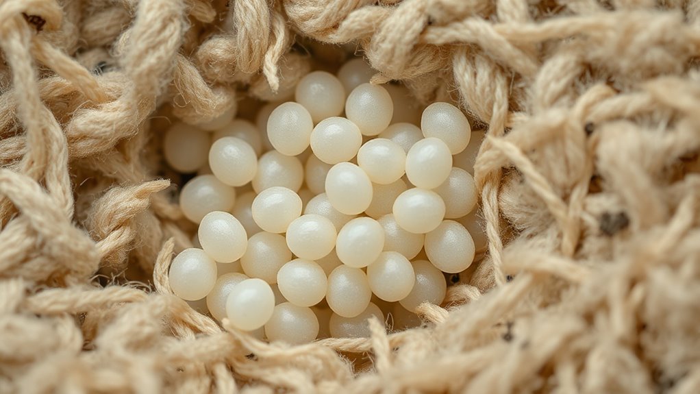 tiny sticky pale eggs